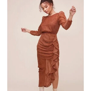 ASTR the Label Romantic Ruched Samara Dress Textured Puffed Sleeve Party Dress